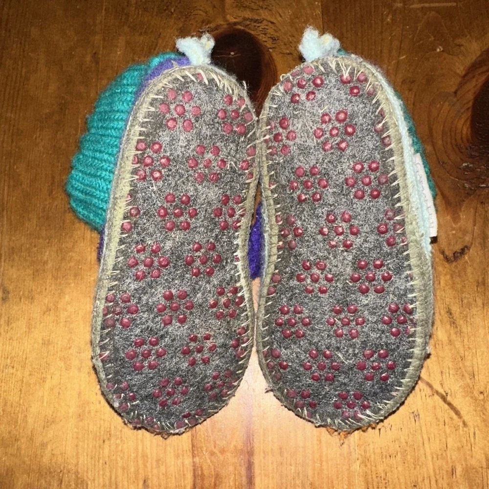 Garnet Hill Handcrafted Purple Green Dragon Slippers Children's Footwear Size 7
